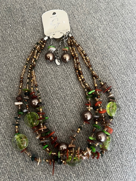 Source Unknown Jewelry - Beaded Multi-Strand Green & Brown Statement Necklace